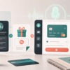 AI voice subscription checkout concept with referral card and audio waveform