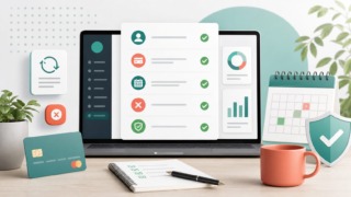 Subscription management dashboard concept with checklist and billing card