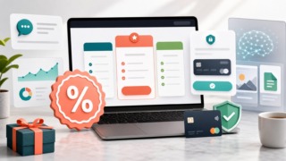 Abstract AI subscription checkout and discount concept