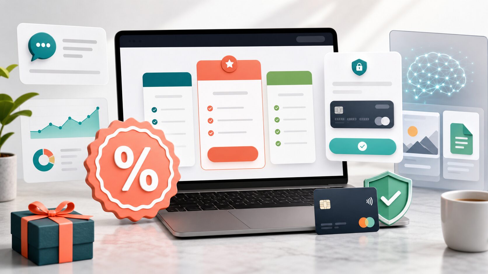 Abstract AI subscription checkout and discount concept