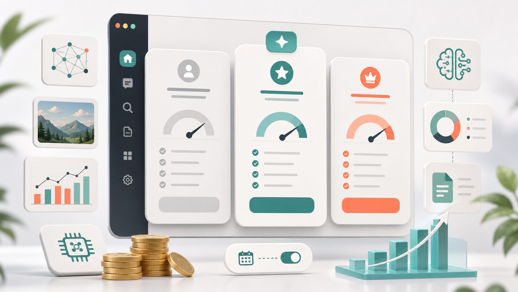 Abstract SaaS pricing comparison dashboard for AI subscription plans