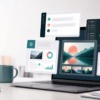 Abstract AI workspace with chat, research, image generation, and file analysis panels