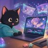 DomoAIでAI動画を作る黒猫のイラスト